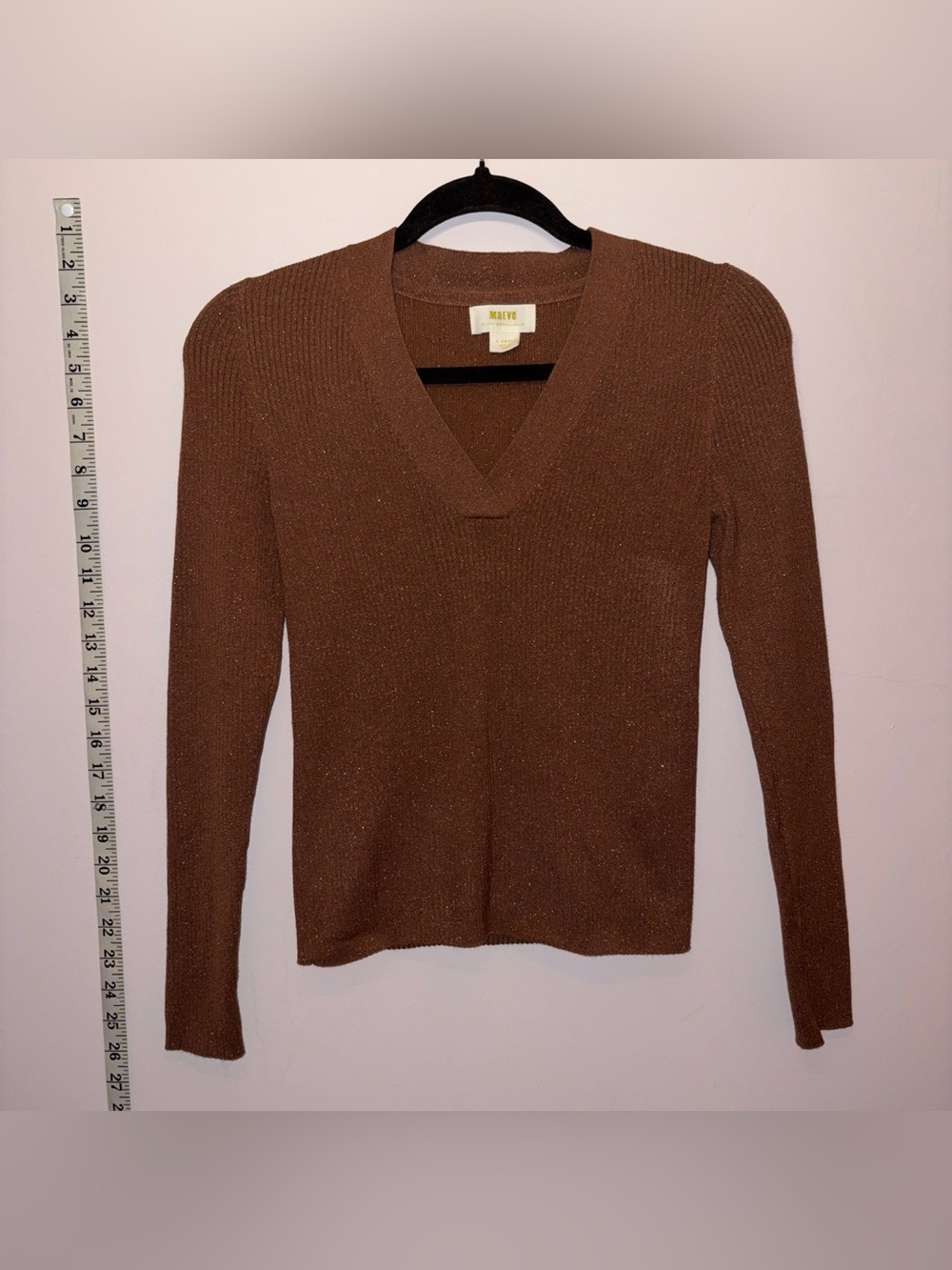 Maeve by Anthropologie Brown V-Neck Ribbed Women's Sweater